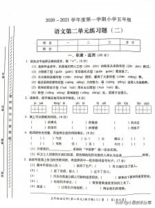 ​部编版五年级语文上册第二单元学情反馈练习卷，针对性强