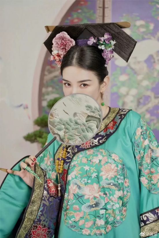 黄奕红色簪花清装写真（唯美古风美女照片）