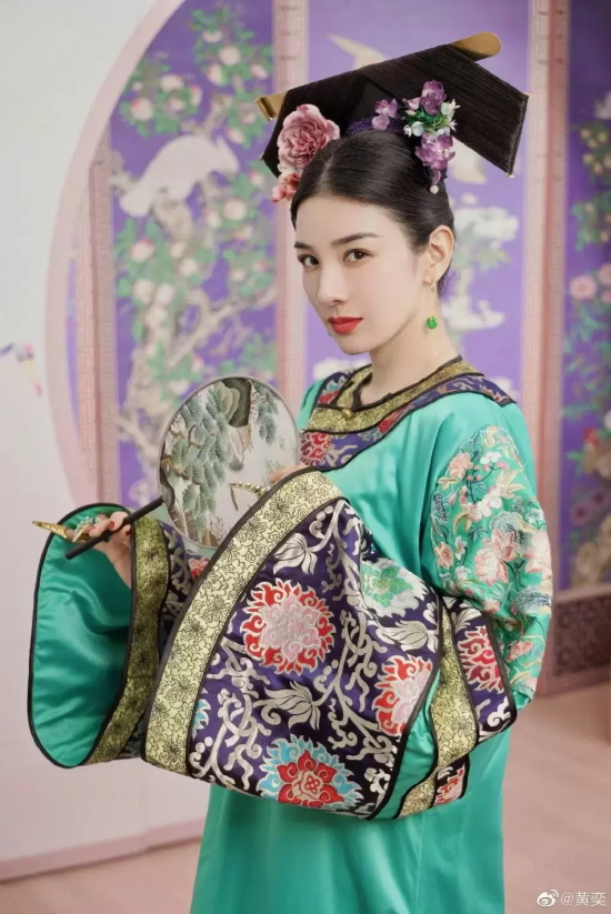 黄奕红色簪花清装写真（唯美古风美女照片）