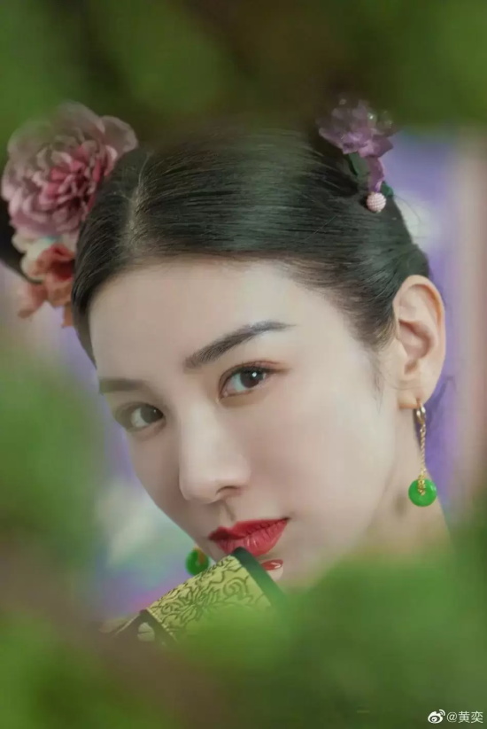 黄奕红色簪花清装写真（唯美古风美女照片）